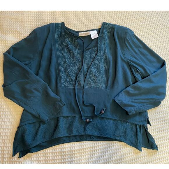 Coldwater Creek Rayon Deep Blue Layered Cropped   Long Sleeve Tunic Petite Large - Picture 1 of 10